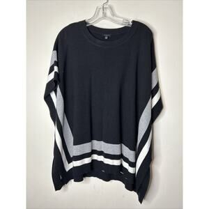 Talbots Women’s Poncho Sweater Size XS/S Black Striped Short Sleeve Knit Cozy